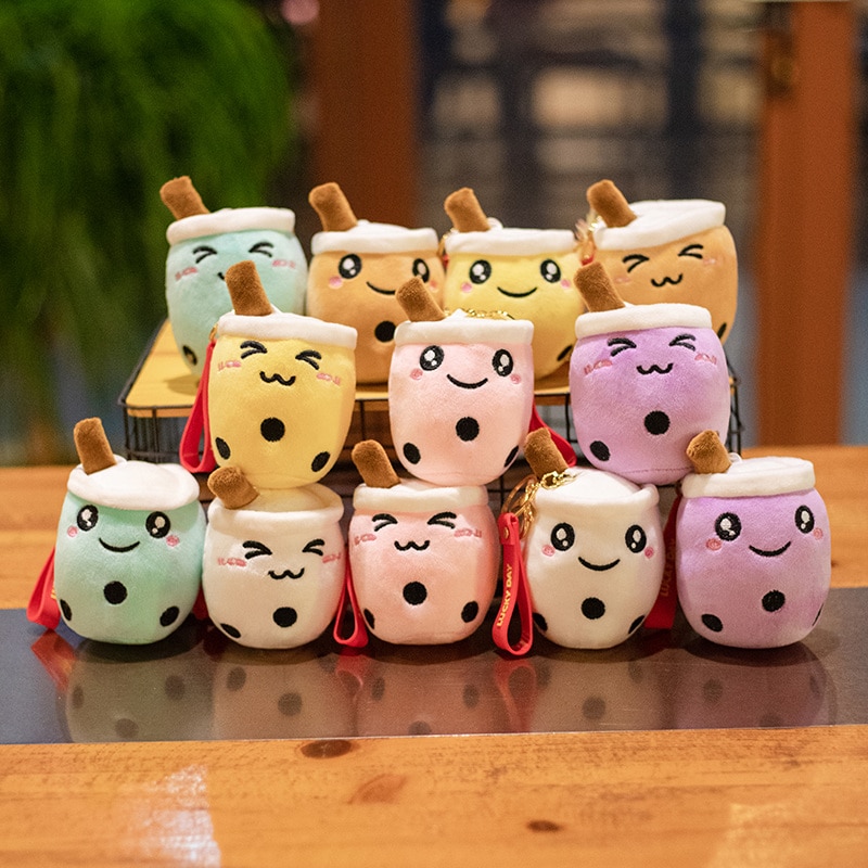 10cm Cute Bubble Tea Keychain Soft Plush Toy Pendant Stuffed Boba Doll Kawaii Backpack Bag Decor - Domino Train