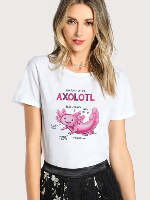 Brand T Shirts Axolotl Print Short Sleeve 2022 Summer New Arrival White High Quality Top Wholesale - Axolotl Plush