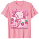 Kawaii Axolotl Strawberry Milk Shake Carton Japanese Anime T Shirt - Axolotl Plush