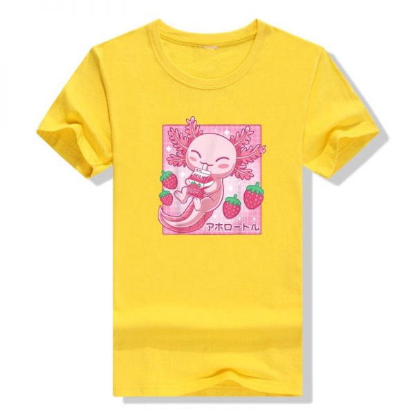 Kawaii Axolotl Strawberry Milk Shake Carton Japanese Anime T Shirt 4 - Axolotl Plush