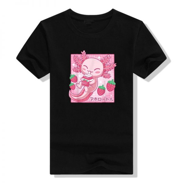 Kawaii Axolotl Strawberry Milk Shake Carton Japanese Anime T Shirt 5 - Axolotl Plush