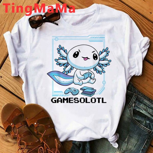 Kawaii Cartoon Gamesolotl Gamer Axolotl T Shirt Women Summer Tops Graphic Tees Hip Hop Unisex Grunge 2 - Axolotl Plush
